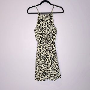Black and white leopard print halter elastic waist dress
